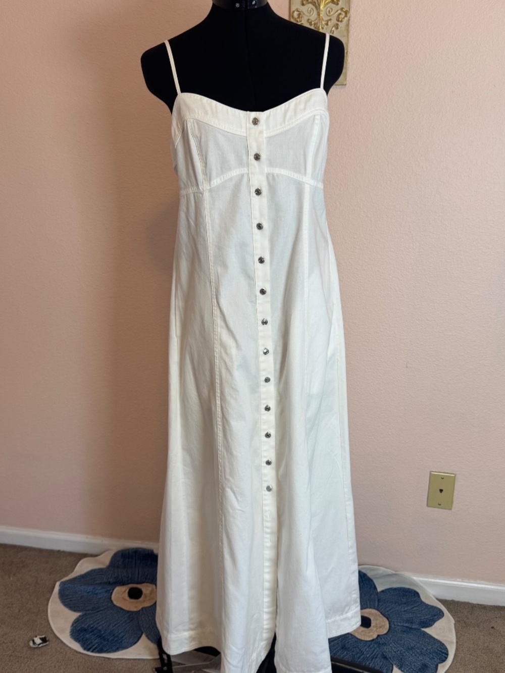 Boho Chic Cottagecore Free People Just Jill Denim Maxi Dress Medium Ivory Medium - Picture 2 of 13